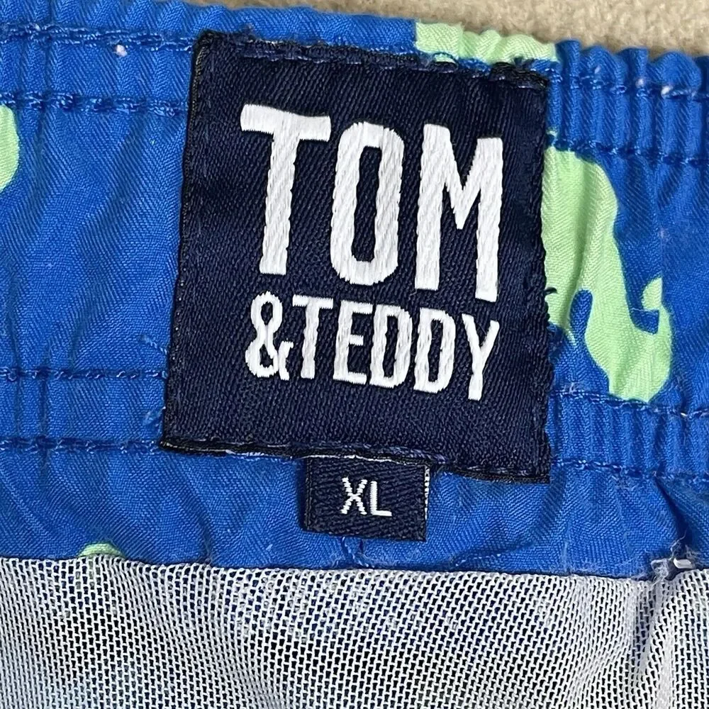 Tom & Teddy Swim Trunk Mens XL Blue Animal Print Elastic Waist Lined Regular Fit